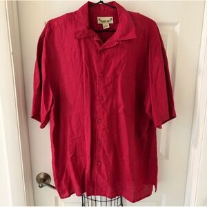 Paradise Coves Mens XL Red 100% Linen Short Sleeve Button Down Camp Shirt EUC
